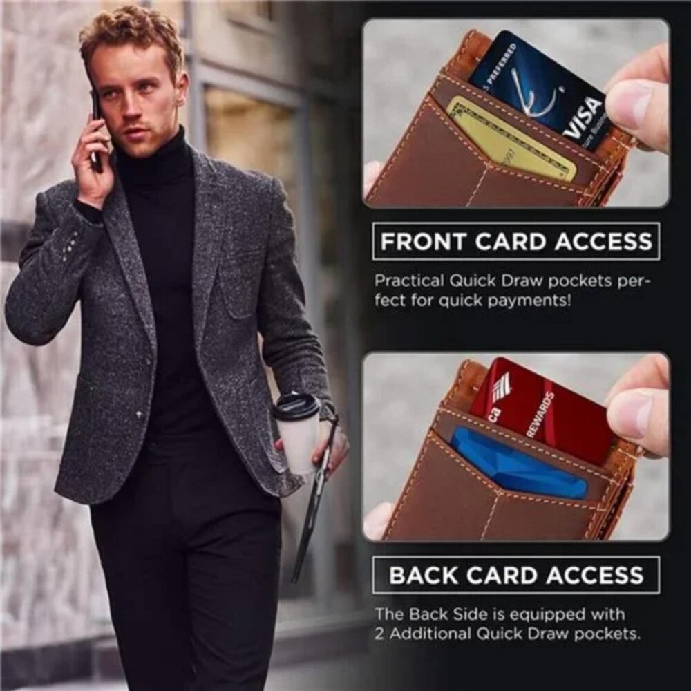 RFID Blocking Wallet Slim Bifold - Leather Minimalist Front Pocket Wallet, Men - Picture 4 of 6